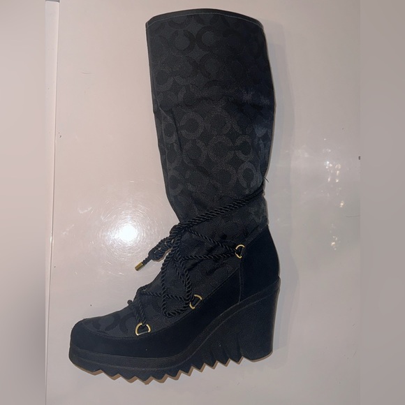 Like New Coach Maisy Leather Suede Signature C Wedge Heel Boots 7B - Picture 7 of 13